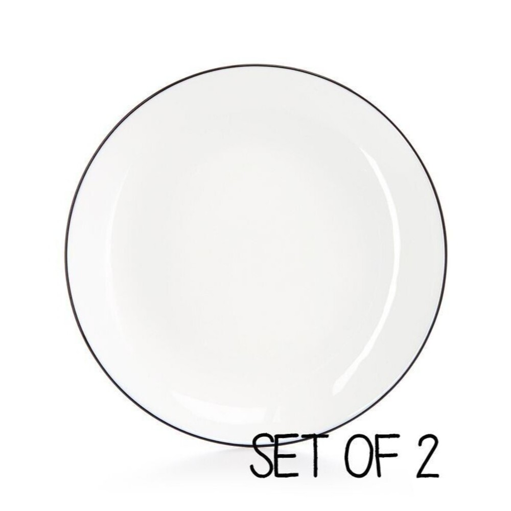 Hotel Collection Black Line SET Of 2 SALAD PLATES Bone China White Black NEW